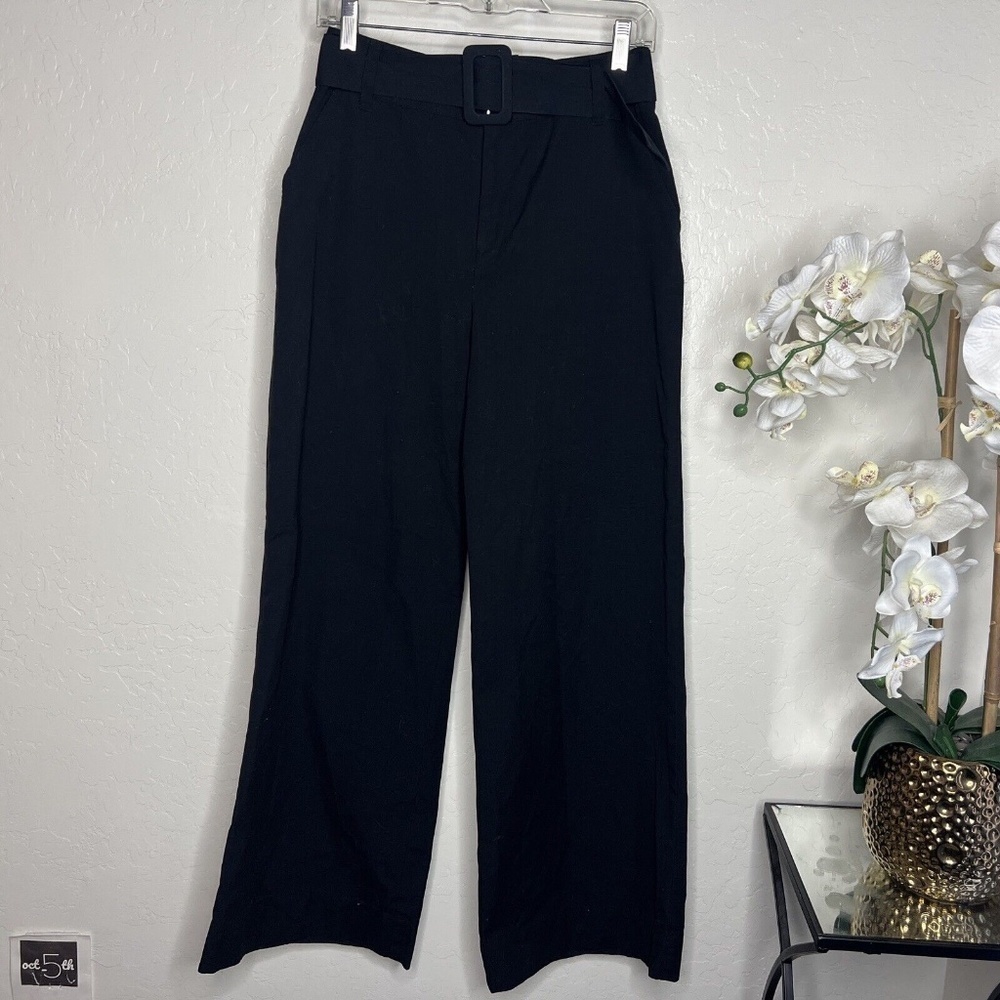 Who What Wear Womens Black High Rise Wide Leg Pants Belted With Pockets 6